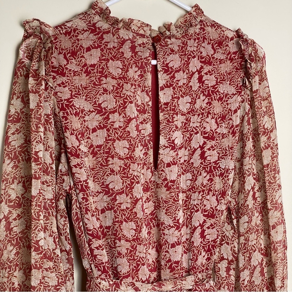 Saints + Secrets High Neck Chiffon Ruffle Dress.Tie Waist Size M - Picture 10 of 16